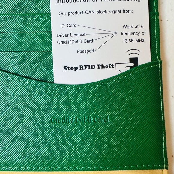 RFID Blocking Green Wallet Clutch Wristlet with Snap closure Multiple Card Slots - Picture 7 of 11